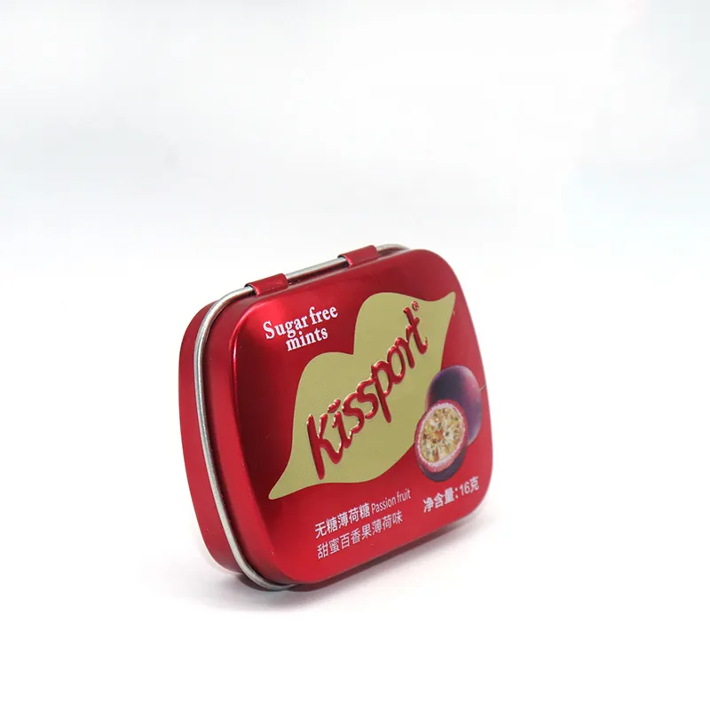 Food grade rectangle customized printed cheap small mini metal mint tin box chewing gum tin box case with hinge