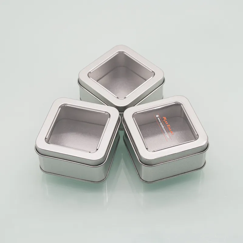 Food grade storage tin container candy custom metal packaging pvc round tin can square rectangle tin box with window