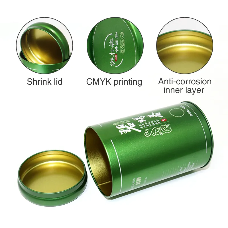 herb storage custom logo eco friendly child resistant green round metal tin packaging container tea tins box for loose tea