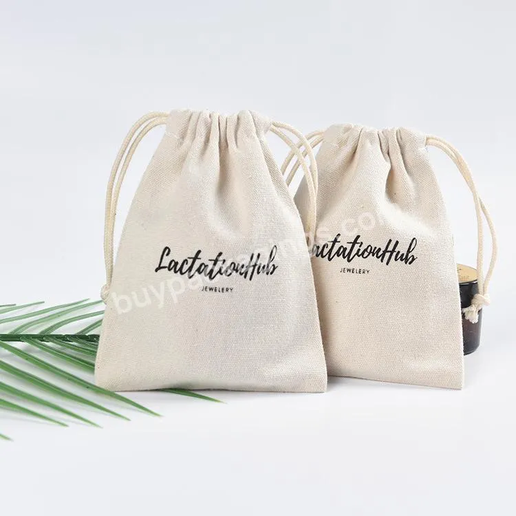High End Custom Logo Jewelry Bag 100% Organic Cotton Canvas Pouch Small Cotton Drawstring Bag With Logo For Gift Packaging
