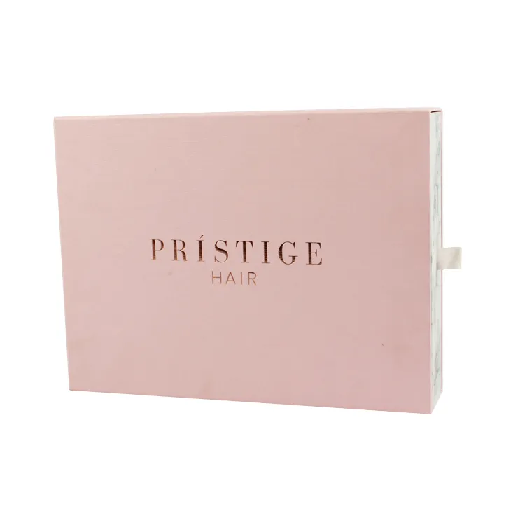 High quality custom print rose gold foil logo marble pattern wig box hair packaging