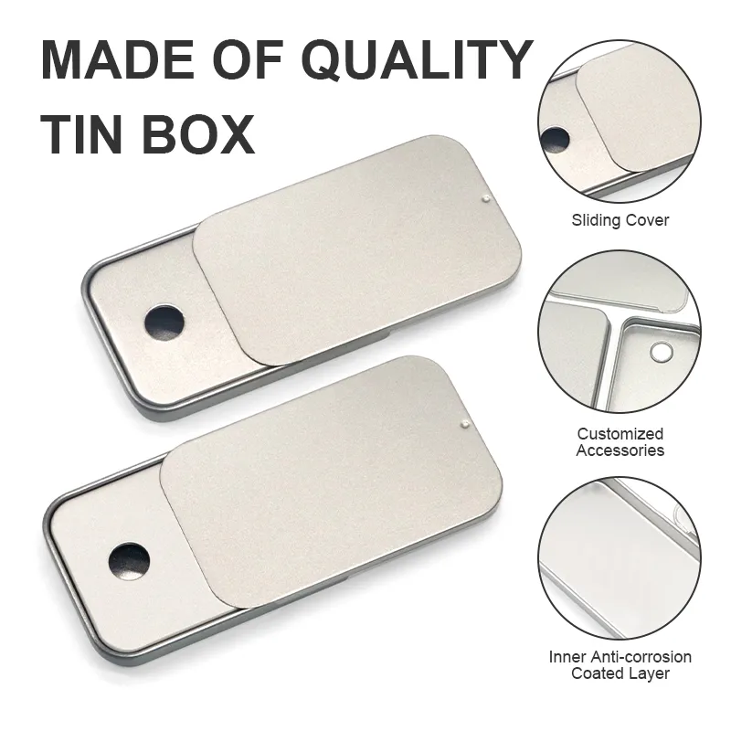 High quality luxury lip balm aluminum box rectangular empty black mini slide lid custom embossed tin box