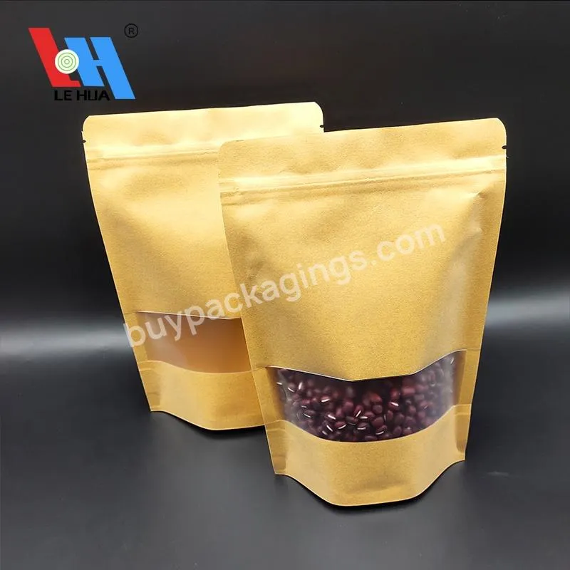 High Quality Plastic Lined Kraft Paper Pouch Stand Up Zip Lock Bags With Clear Window For Dried Food Snack Packaging - Buy Kraft Stand Up Ziplock Paper Bag With Window,Kraft Paper Food Bags Stand Up Zip Lock,Printed Zip Lock Plastic Bags.