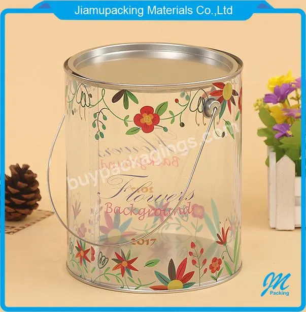 High Quality Small Clear Round Tin Plastic Tube With Metal Lid And Handle