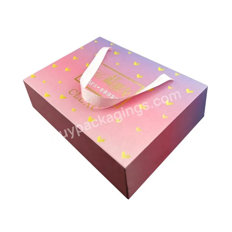 Hot sale textured paper sliding box pink slide out shoe gift box with handle