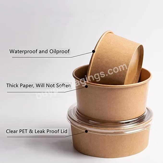 Hot Selling Biodegradable Material Disposable Paper Bowl Salad Kraft 1300ml With Clear Lid 25pcs Pack