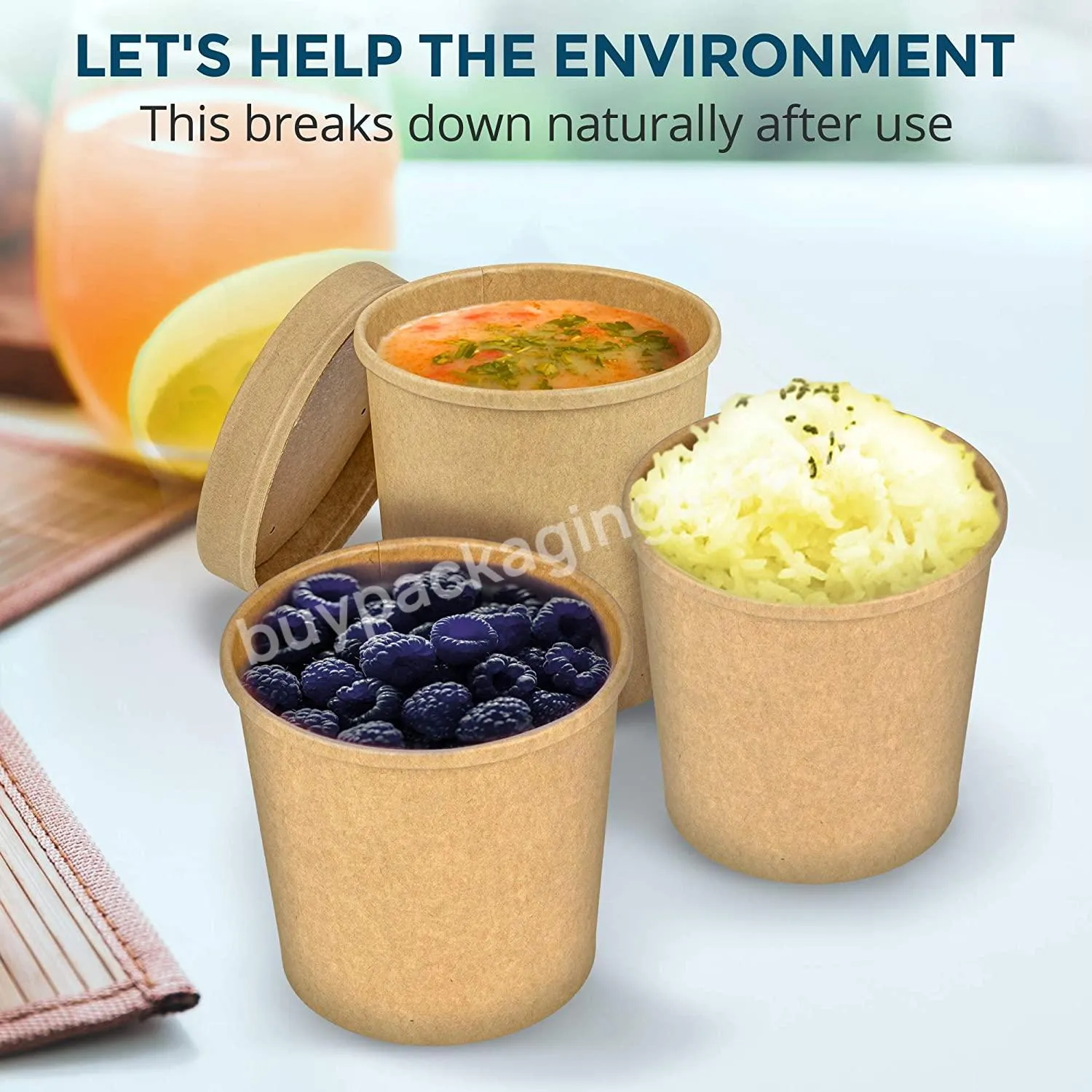 Hot Selling Disposable Eco-friendly Kraft Soup Cup With Lid For Soup And Other Food Environmental Disposable Soup Tub