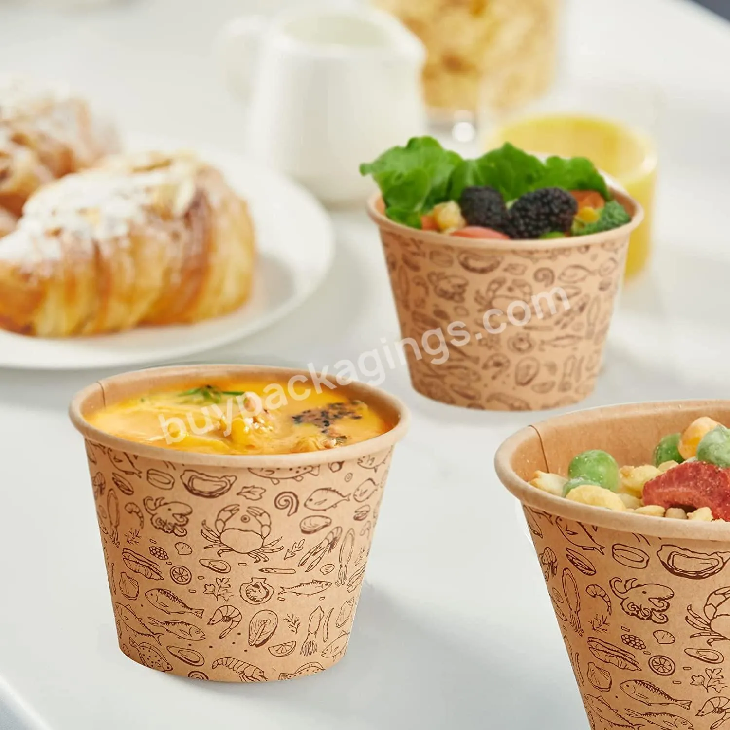 Hot Selling Disposable Kraft Food Cups Soup Cups Paper Ice Cream And Dessert Cups Yogurt Ice Cream Containers