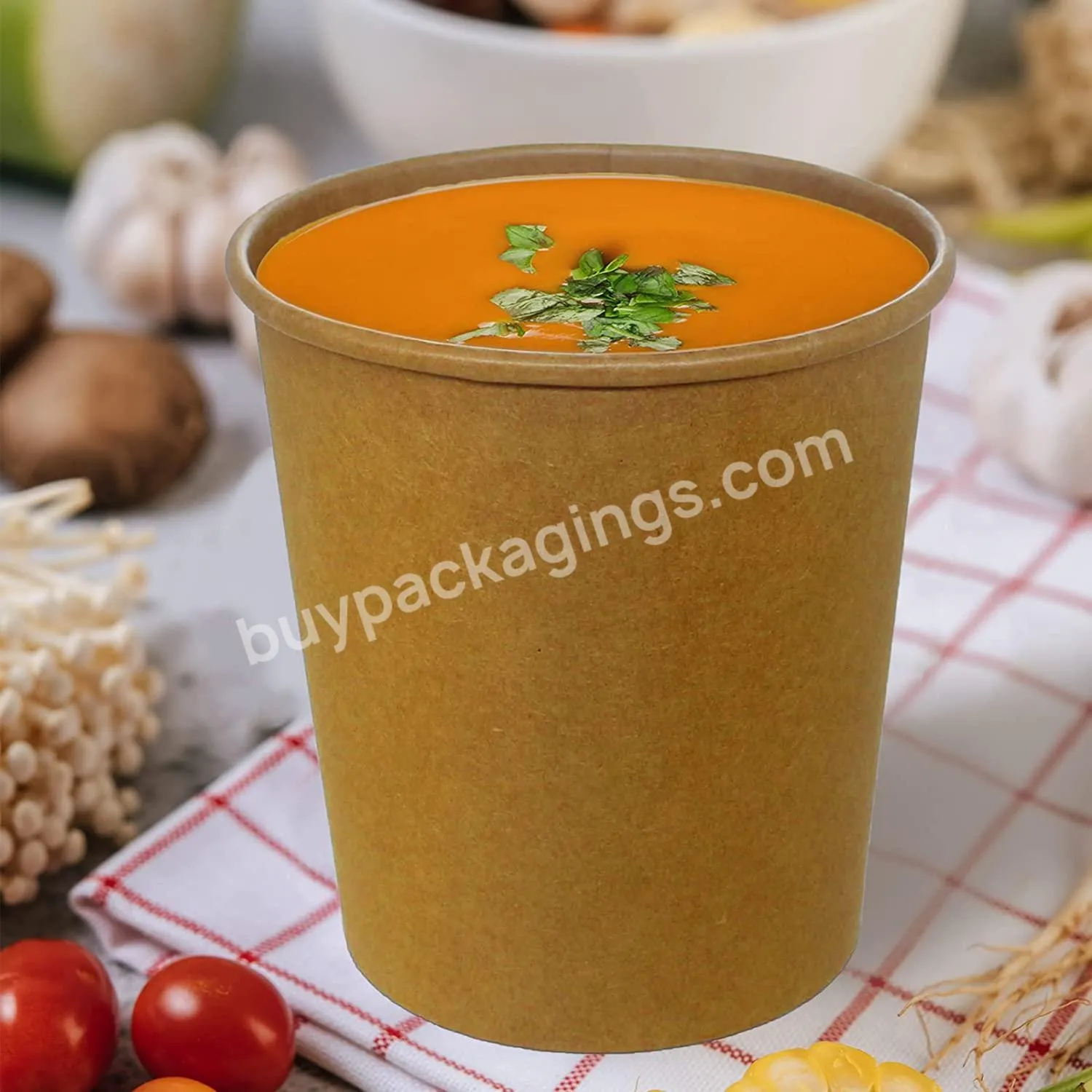 Hot Selling Disposable Paper Soup Bowl 26oz Brown Paper Soup Cpntainer Environmental
