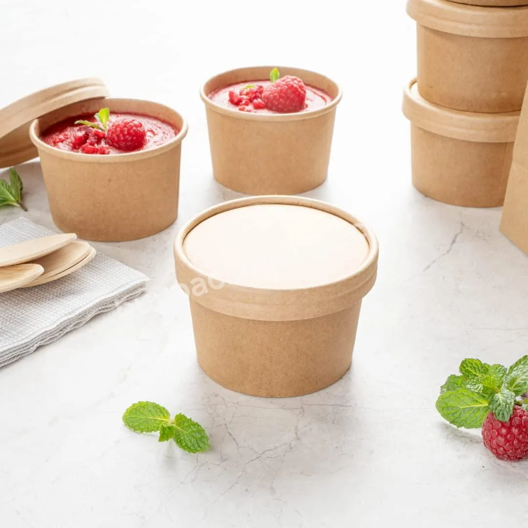 Hot Selling Small Cups 8oz For Ice Cream Kraft Paper Bowl Hot Cold Soup Snack Yogurt Dessert
