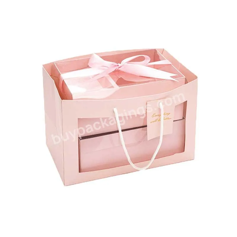 Jaywood New Design Pink Fresh Flower Packaging Window Box Foldable Drawer Flower Box Set Gift Square Slotted Box With Handle - Buy Flower Packaging Box,Pink Fresh Flower Box,Pink Gift Box Set.