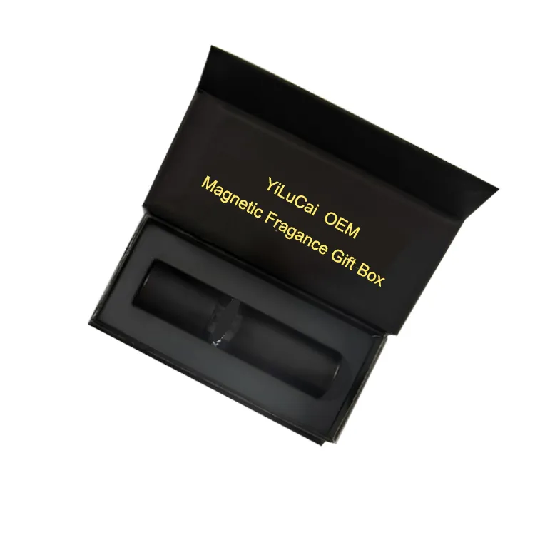 Luxury Cardboard Perfume Fragrance Black Magnetic Cosmetic Packaging Gift Box Custom LOGO