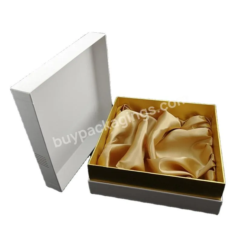 Luxury Custom White Square Lid and Base Cardboard God Foil Logo Paaging Paper Scarf Box For Gift With Border