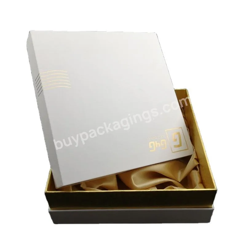 Luxury Custom White Square Lid and Base Cardboard God Foil Logo Paaging Paper Scarf Box For Gift With Border
