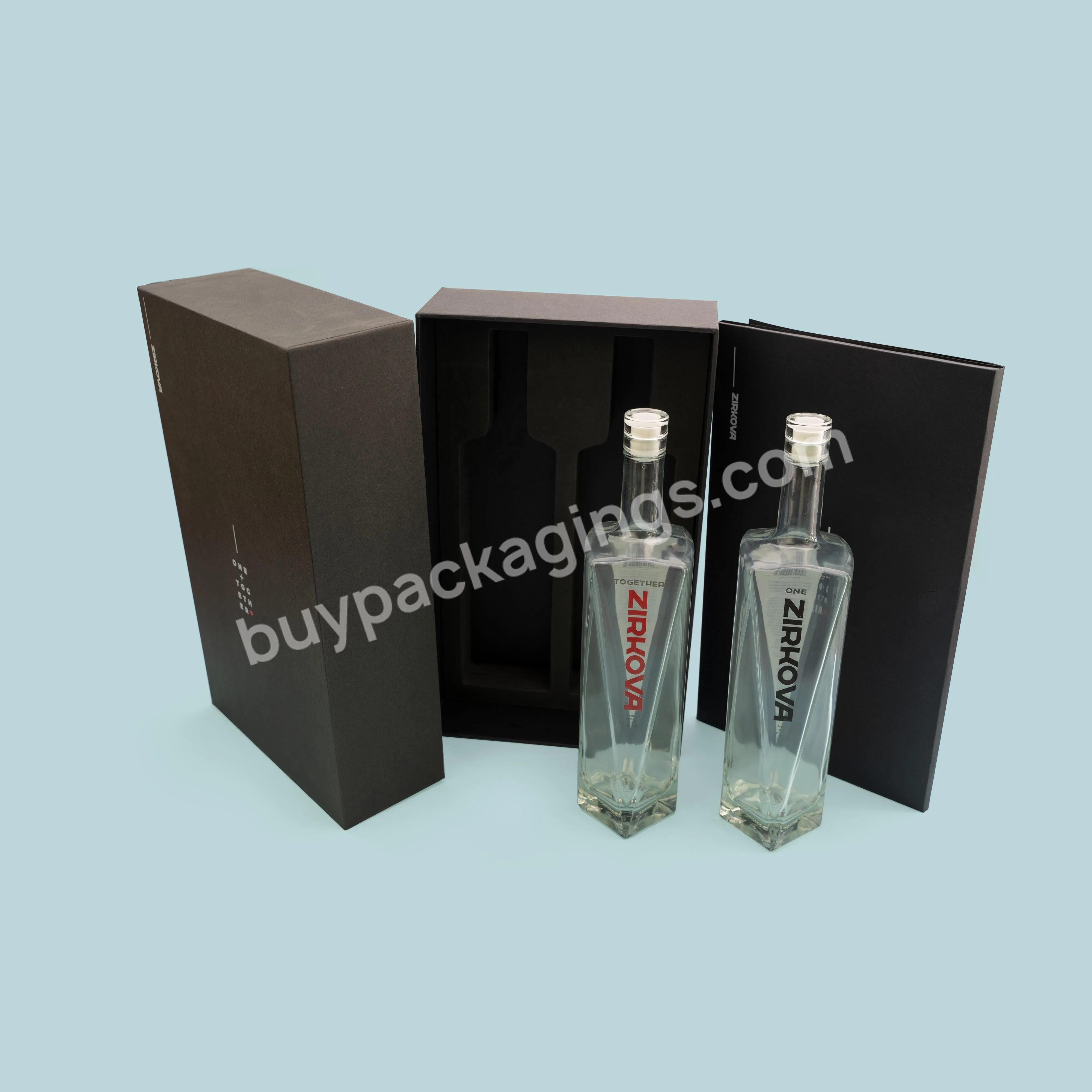 Luxury Printed Top And Bottom Vodka Wine Black Packaging Gift Set Box - Buy Black Gift Box,Black Wine Box,Black Vodka Box.
