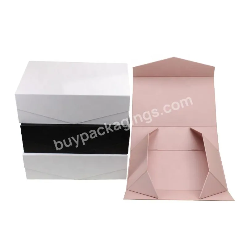 Magnetic Folding Shipping Gift Box Pink White Folding Boxes With Ribbon Closure Foldable