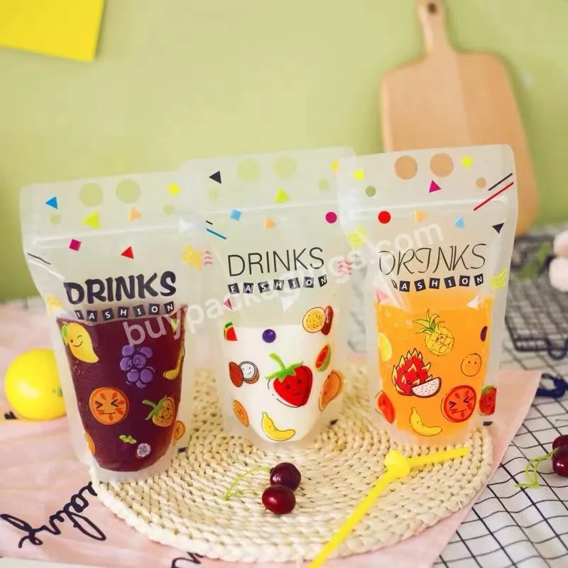 Milk Tea Juice Drink Bag Stand Up Transparent Material Pouch Bag With Straw - Buy Beverage Packaging Bags,Pouch With Straw,Carry By Handle Plastic Pouch Bags.