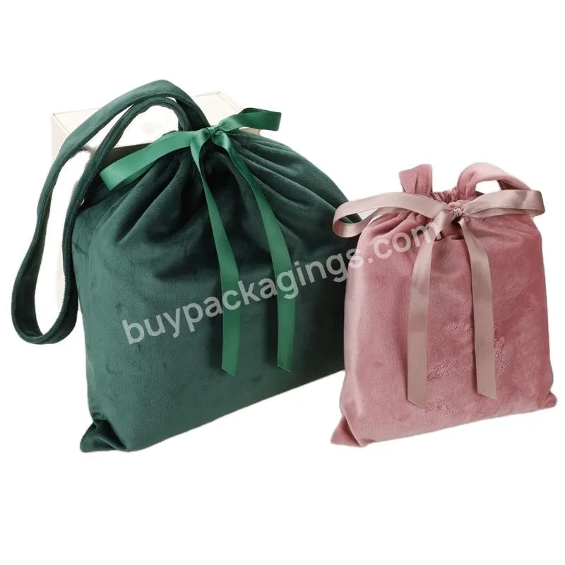 New Arrival Fashion Women Velvet Travel Bag Ladies Drawstring Handle Velvet Shopping Gift Dust Bag With Ribbon