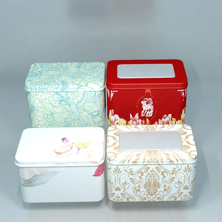 New arrival OEM ODM food grade rectangle candy chocolate packaging cookie metal tin box with window