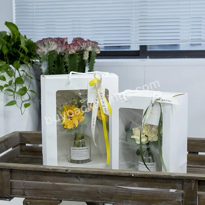 New Design Fresh Flower Packaging Wrapping Window Box Foldable Drawer Flower Box Gift Square Slotted Box With Handle - Buy Foldable Window Packaging Box,Fresh Flower Box,Gift Box.