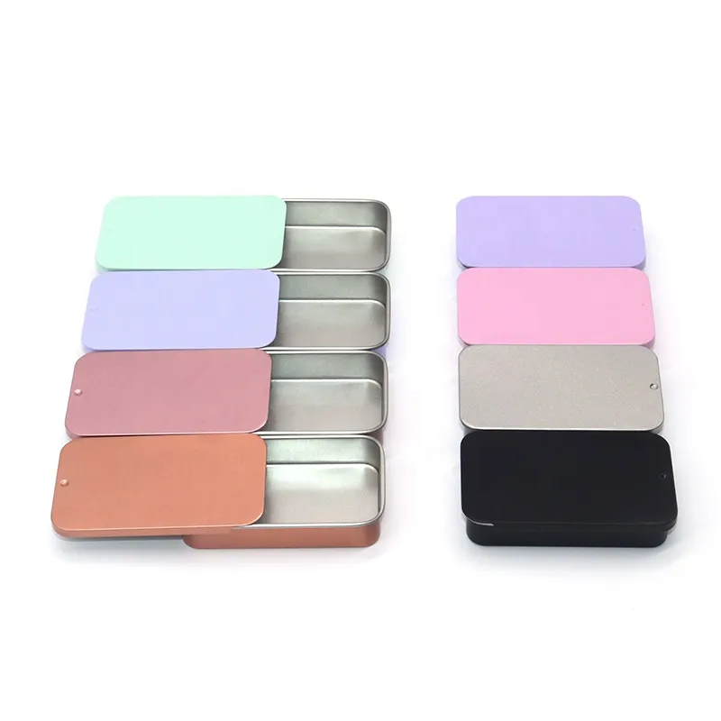New Products Lip Balm Sliding Tin Box Rectangular Embossed Metal Small Slide Top Mini Metal Tins For Mint Candy