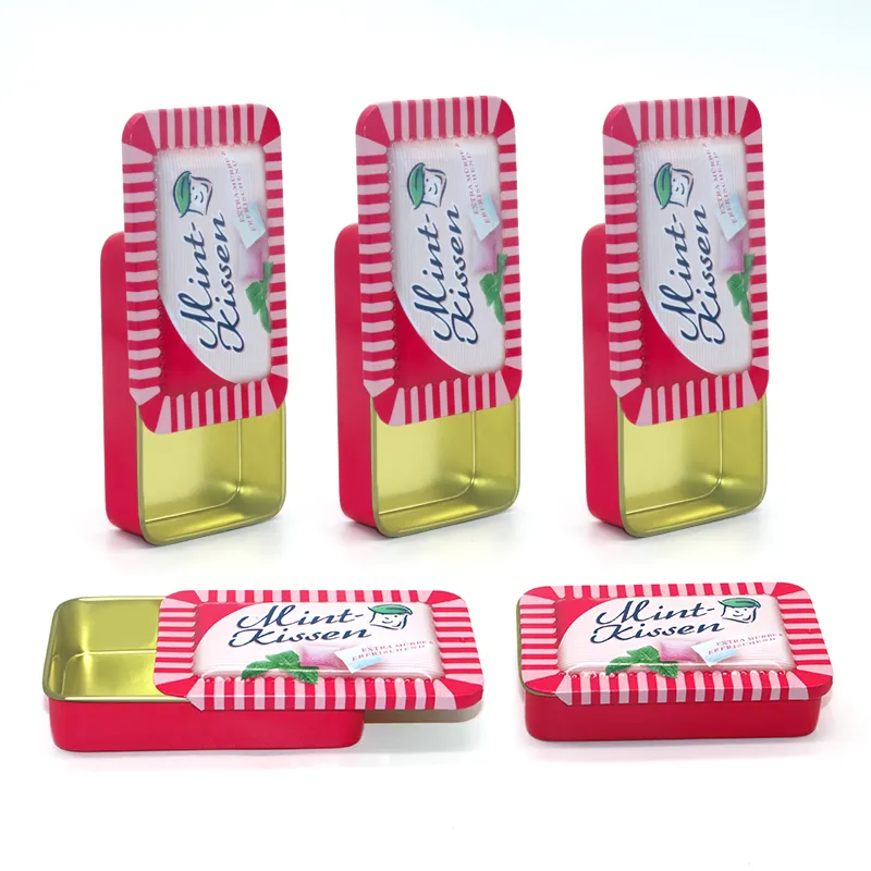 OEM ODM Metal Tin Box With Slide Cover Custom Chewing Gum Packaging Rectangle Small Candy Mint Sliding Tin Can