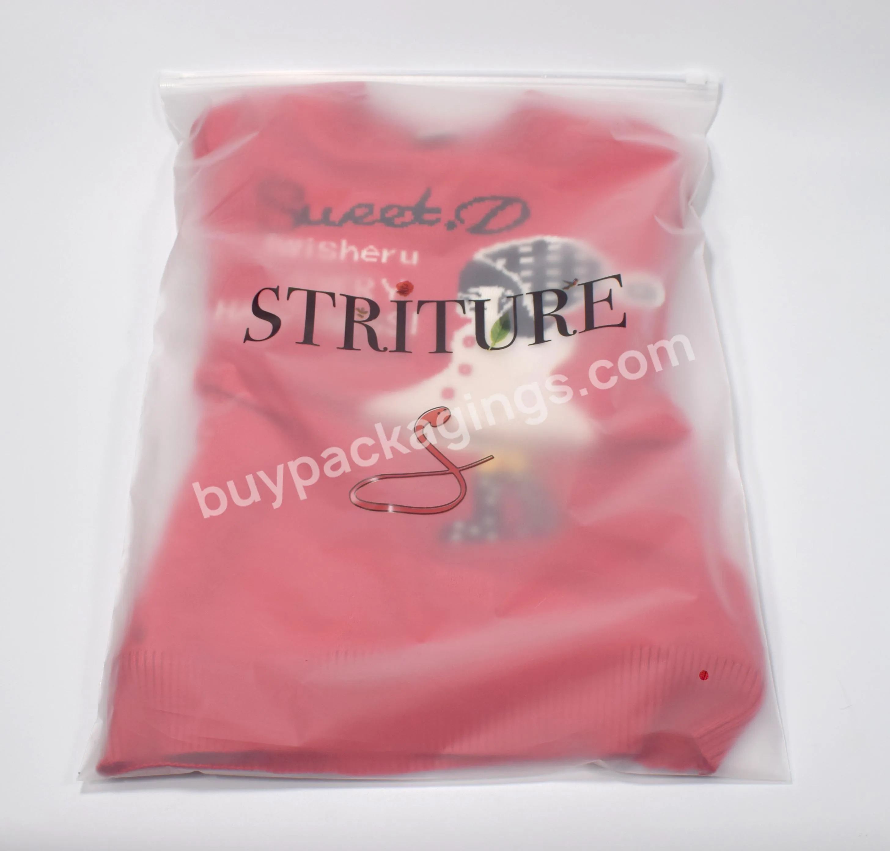 Oem/odm Custom Matte Print Logo Pe Poly Packing Zipper Bag Slide Zip Lock Frosted Packaging Plastic Bags For Clothes