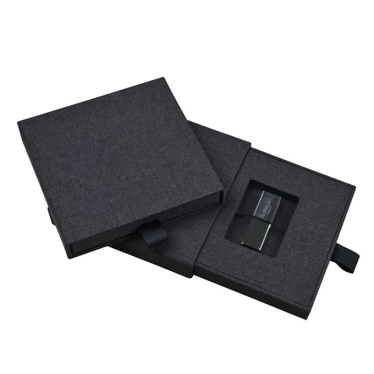 Personalized Luxury Cable Packaging Wedding Linen Usb Gift Box