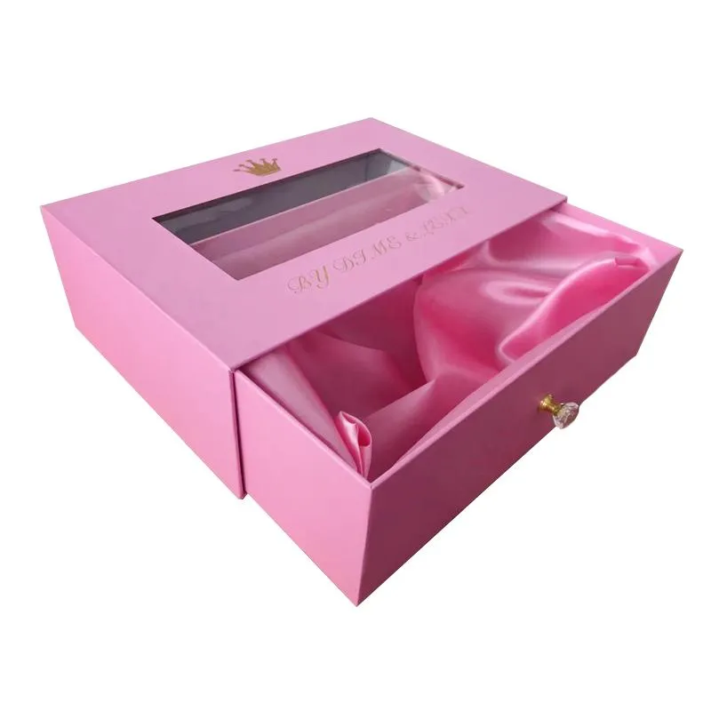 Pink Hair Extension Box or Wigs boxes with Satin and  Knob