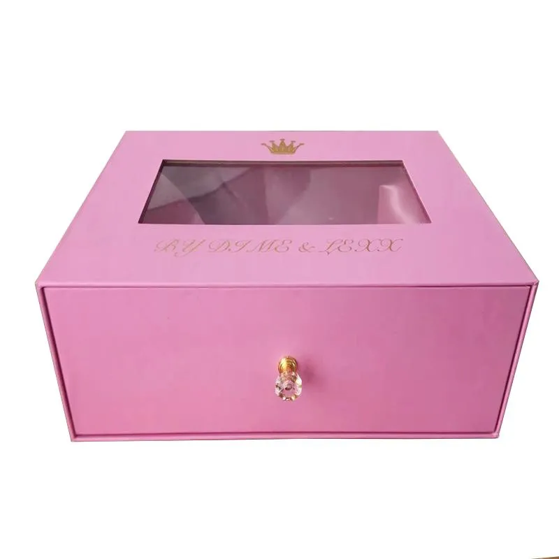 Pink Hair Extension Box or Wigs boxes with Satin and  Knob