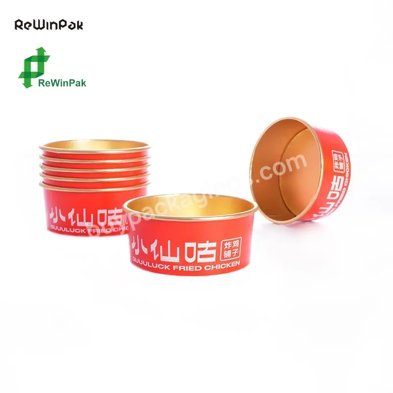 Popular 500ml,750ml Pla/pe Coating Gold Foil Paper Round Shape Bowl With Pp Lid Cover