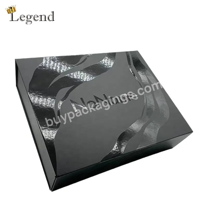 Popular Design Save Shipping Cost Clothes Folding Cardboard Packaging Black Magnetic Gift Box Foldable