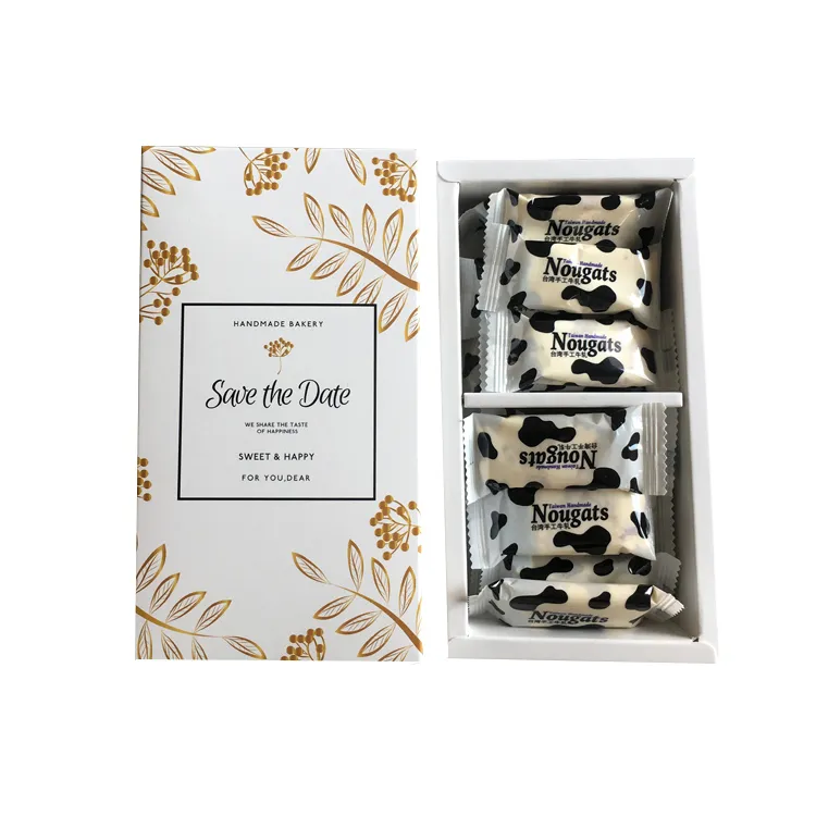 Qingdao Yilucai Gold Foil White Black Pastel Sweet Cookie Pie Packaging Box Biscuit Cracker Box