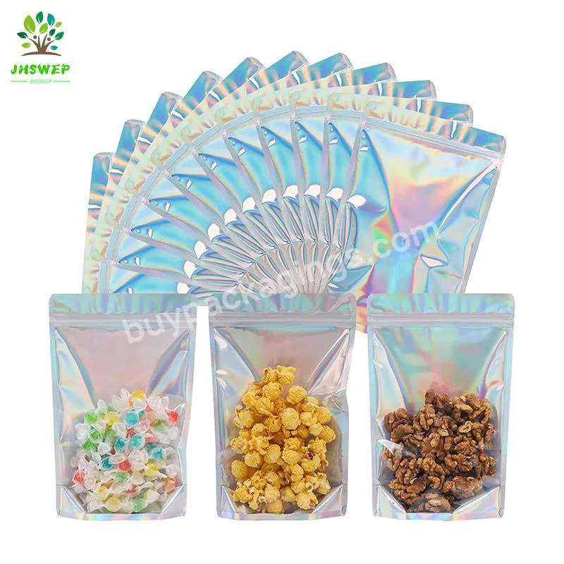 Reclosable Flat Mylar Zipper Bags Holographic Color Packaging Pouch For Daily Life Party Liquid And Solids Favor Food Storage - Buy 5.5*7.8inches Custom Logo Plastic Reusable Aluminum Foil Mylar Small Food Packaging Zipper Holographic Ziplock Make Up