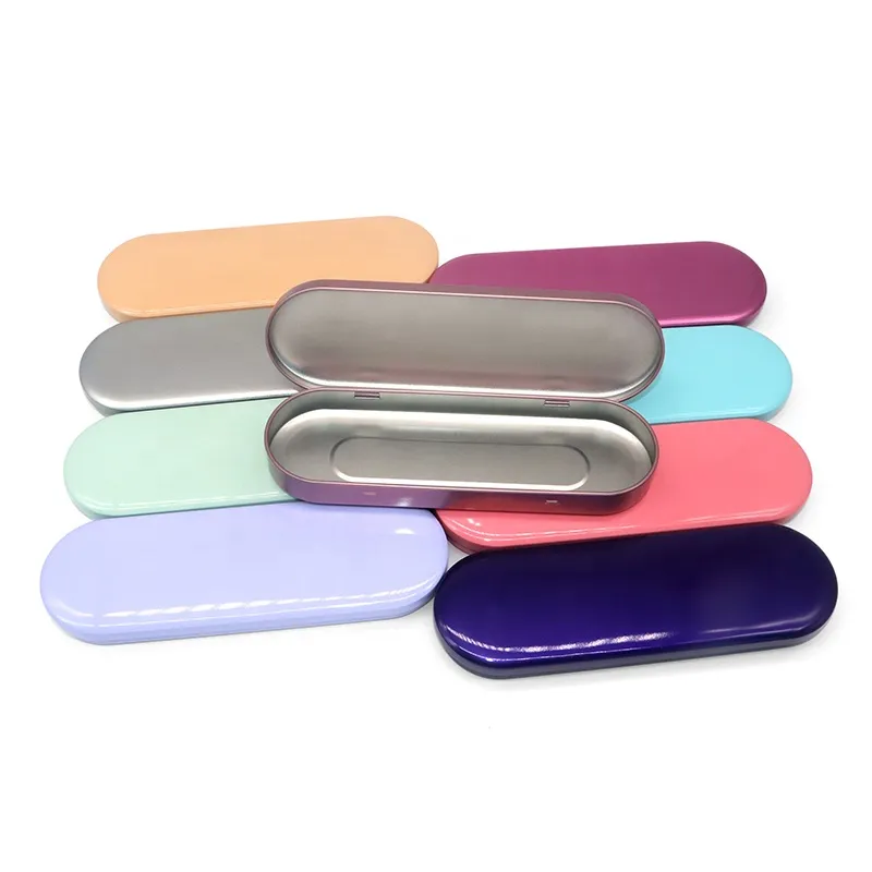 Rectangular Cosmetic Tool Pencil Tin Box Oval Shape Beauty Tools Packaging Metal Packaging Pencil Acne Needle Tin Case