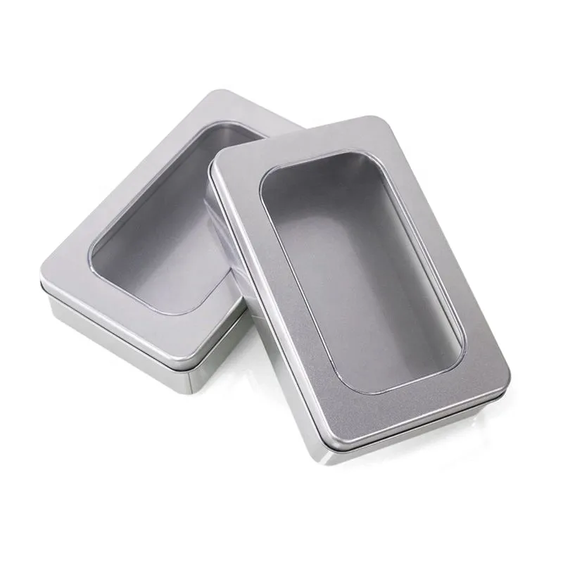 Rectangular Tin Box For Wine Bottle Opener With Pvc Clear Window Lids Metal Empty Tin Container