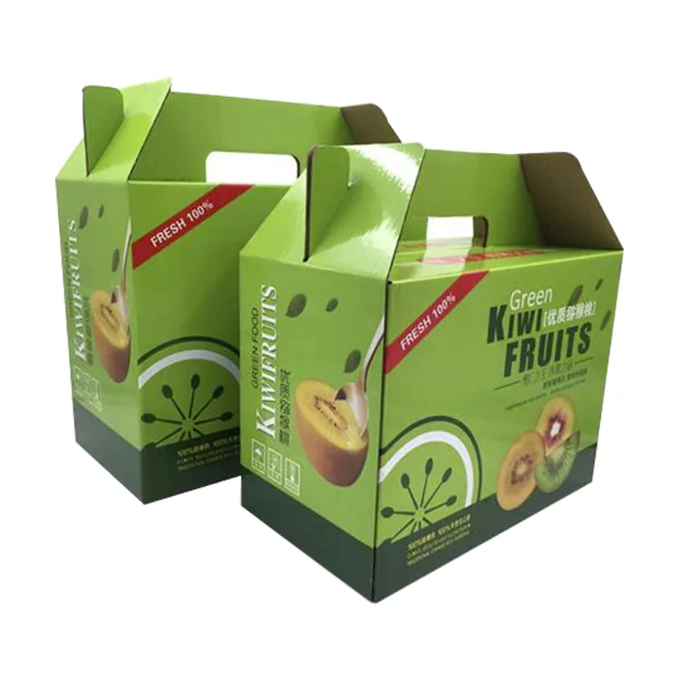Recyclable groceries fruits vegetables food take away corrugated packaging box with handle