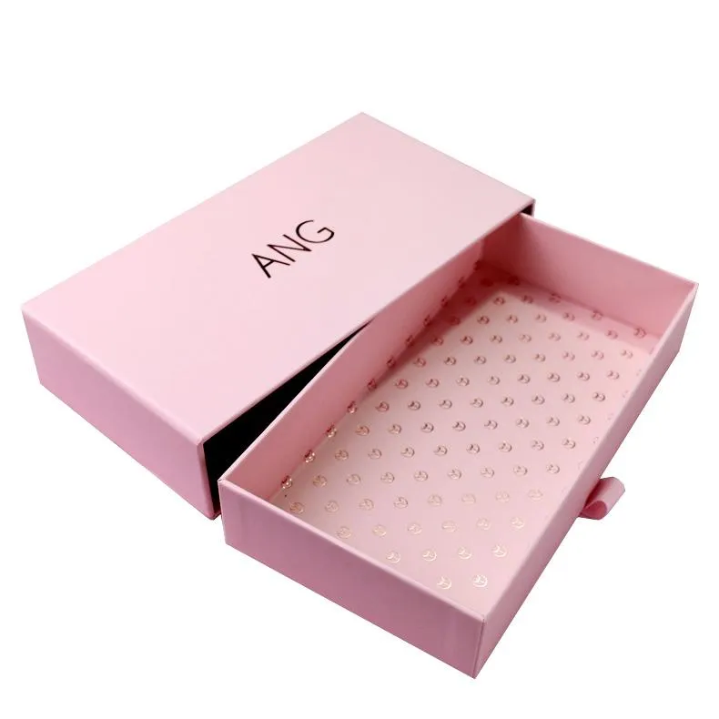 Rose Gold Stamping Custom Pink Color Luxury Underwear Rigid Cardboard Lingerie Drawer Box Packaging