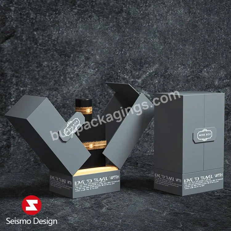 Seismo Custom Luxury Whiskey Wine Brandy Alcohol Packaging Designed Magnetic Flap Wine Cosmetic Perfume Cologne Gift Box