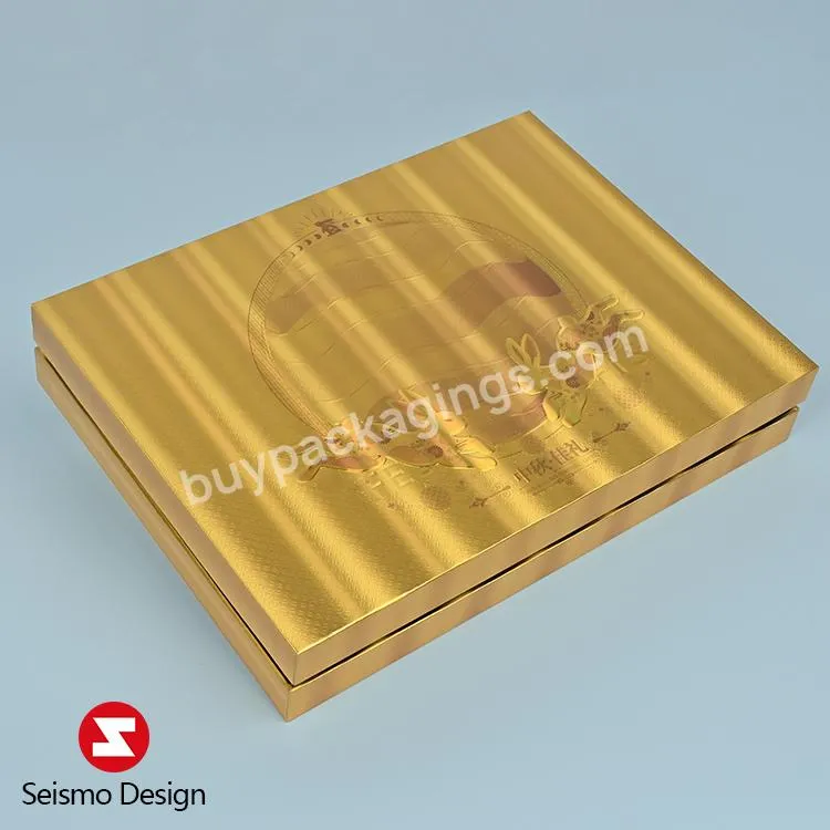 Seismo Design Packaging Luxury Custom Golden Box Special Cardboard Lid and Base Mooncake Paper Boxes For Festival Gift