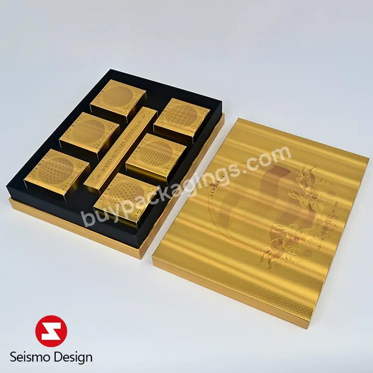 Seismo Design Packaging Luxury Custom Golden Box Special Cardboard Lid and Base Mooncake Paper Boxes For Festival Gift