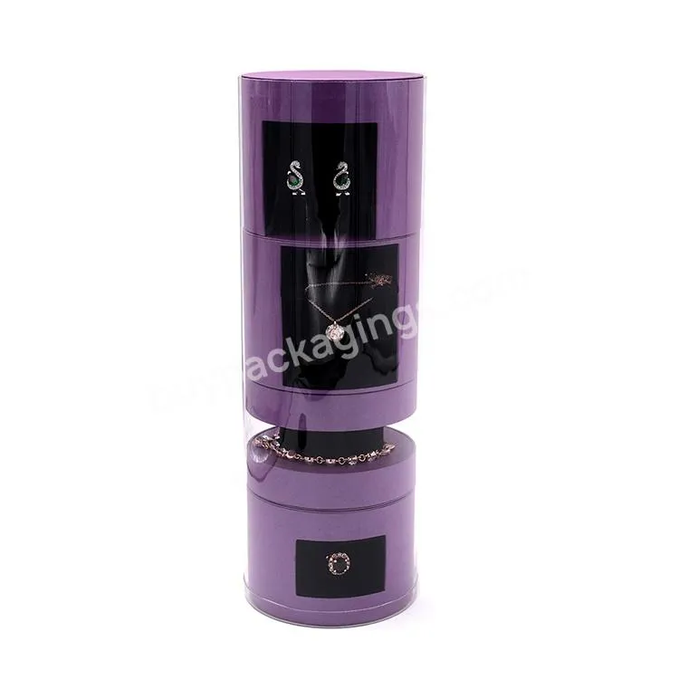 Seismo Package Customized luxury high-end design purple cylinder jewelry display rack stand with four-part for ring bracelet
