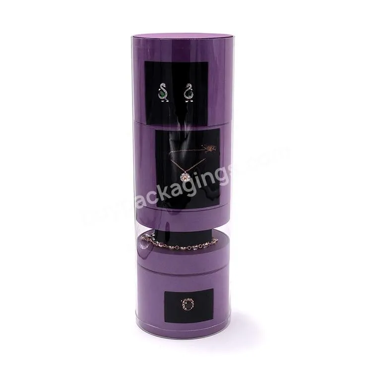 Seismo Package Customized luxury high-end design purple cylinder jewelry display rack stand with four-part for ring bracelet
