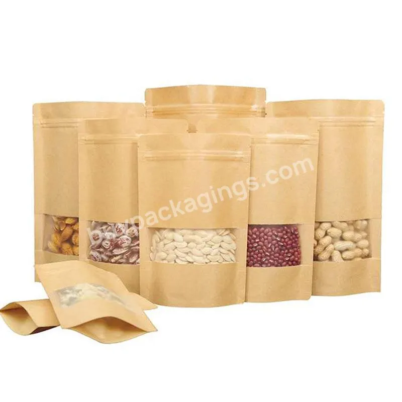 Stand Up Pouch Custom Resealable Ziplock Kraft Paper Tea Spice Snack Food Packaging Bag With Window - Buy Food Packaging Bag With Window,Snack Food Packaging Bag,Spice Food Packaging Bag.