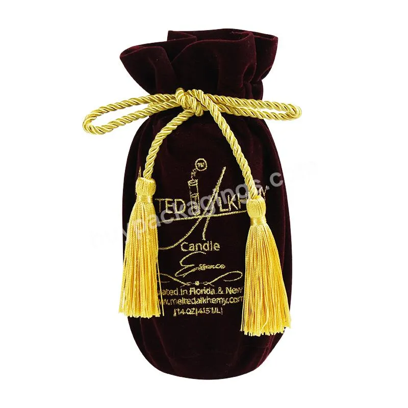 Tassel Drawstring Embroidered Velvet Wine Bag Custom Logo Wholesale - Buy Velvet Drawstring Bags,Tassel Drawstring Velvet Bags,Velvet Wine Bags.