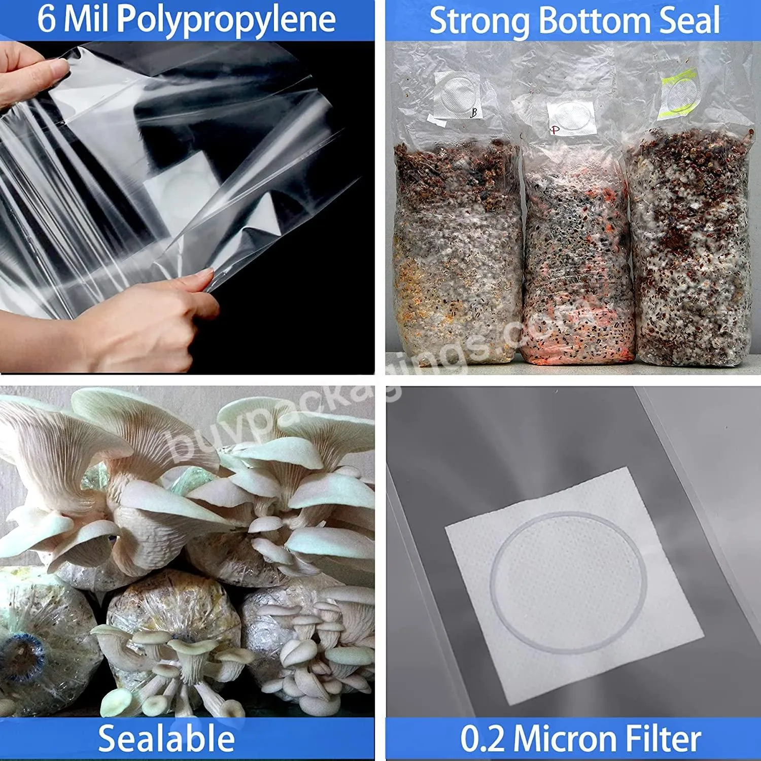 Thick 6 Mil Autoclave Pp Dried Mushroom Polypropylene Breathable Spawn Grow Filter Packing Bag - Buy Dried Mushroom Packing Bag,Mushroom Pp Bag,Mushroom Breathable Bags.