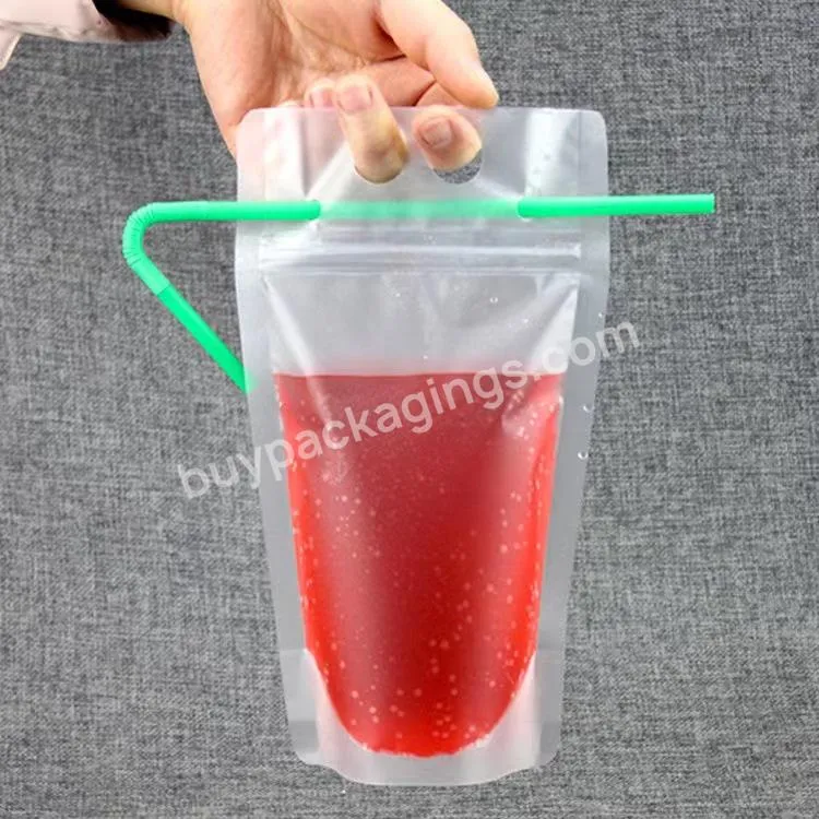 Translucent Resealable Plastic Stand Up Zipper Juice Pouch Bag Clear Drink Food Pouch Bag - Buy Stand Up Pouch Bags With Straw,Juice Packaging Pouch,Clear Drink Pouch.