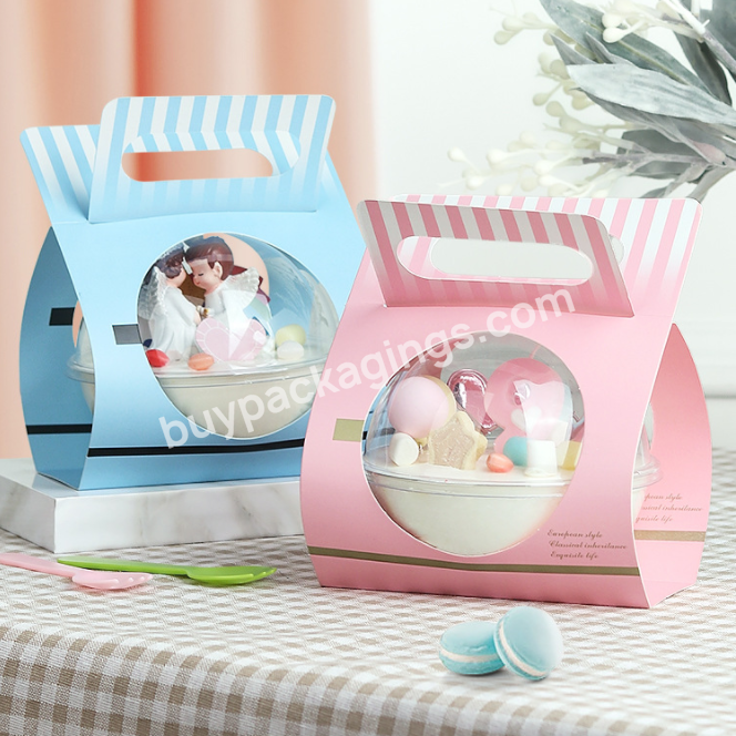 Transparent Mousse Ball Christmas Cake Packaging Box With Cmyk Printed Paper Handle