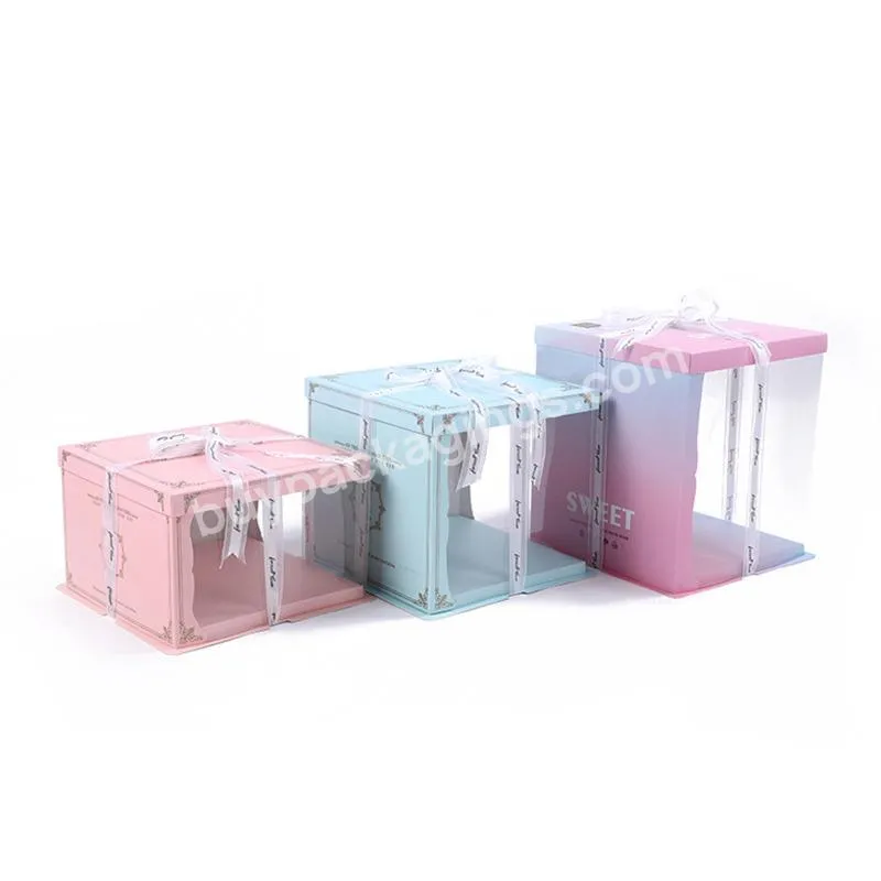 Transparent Square Disposable Translucent Plastic Wedding Birthday Paper Cake Packaging Box Container With Ribbon