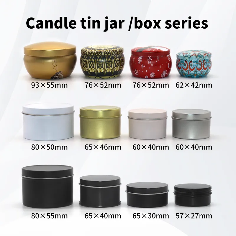 Travel Tin Empty Round Storage Containers for Candle Making luxury metal candle tin jar 2oz 4oz 6oz 8oz candle tins with lid